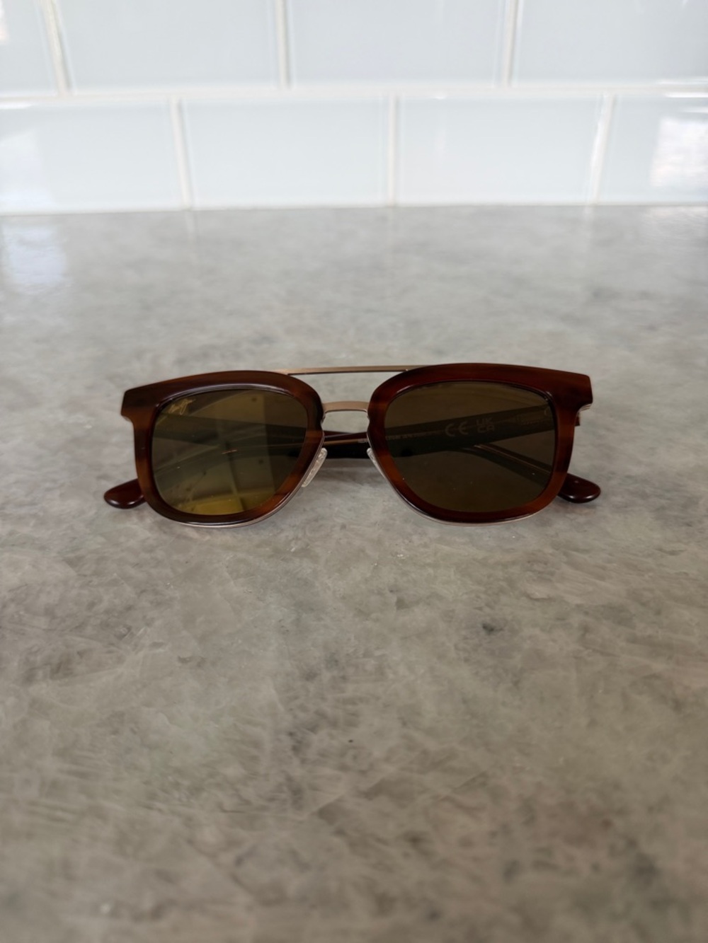 Maui Jim Brown Tortoise Frame Sunglasses with Green Lenses